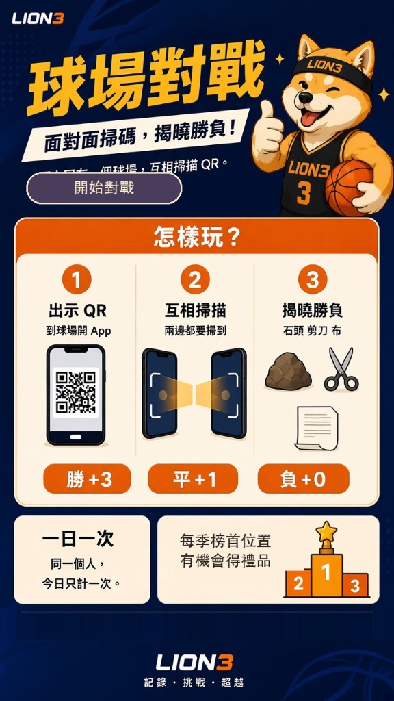 Lion3 球場對戰：面對面掃碼，揭曉勝負